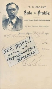 MEMBRETE 1893 firmado Worcester Massachusetts T. S. SLOAN STABLE vende caballos - Imagen 1 de 1
