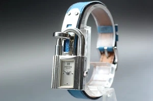*Exc+5* HERMES Kelly Padlock Silver Dial Blue Leather Quartz Ladies watch JAPAN - Picture 1 of 11
