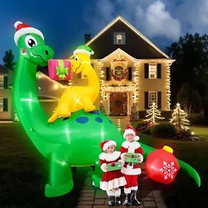 Christmas Dinosaur Inflatable Outdoor Decorations - 9 Ft Christmas Inflatables G - Picture 1 of 7