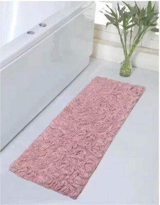 Alfombra de baño antideslizante acolchada de algodón 21"x54" rosa Foto 1 de 4