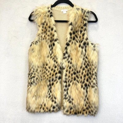 Faux Fur Mobwife Style Cheetah Vest Womens Medium M Shabby Chic Open Front - Image 1 of 4