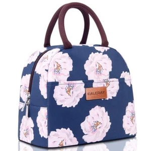 Pink Flower Insulated Lunch Bag Box for Women Men Adult Reusable Work Tote - Picture 1 of 7