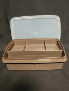 Vintage Tupperware Tuppercraft 767-3 Stow N Go Bottom Brown & 769-6 Lid - Picture 1 of 8