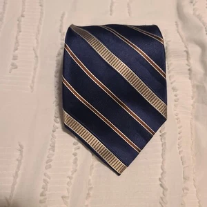 Michael Kors Navy Gold Stripe Silk Neck Tie - Picture 1 of 3