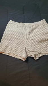 A New Day Shorts Womens 10 Beige High Rise Striped Pocket Cotton Casual Preowned - Picture 1 of 8