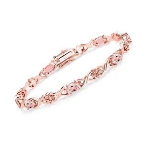 18K Rose Gold Plated Silver Morganite Peach Zirconia Tennis Bracelet For Women - Picture 1 of 4
