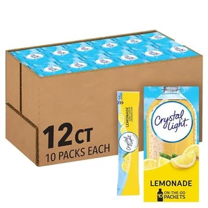 Crystal Light Sugar-free Lemonade On-the-go Drink Mix 12 Count Pack of 10 - Picture 1 of 6