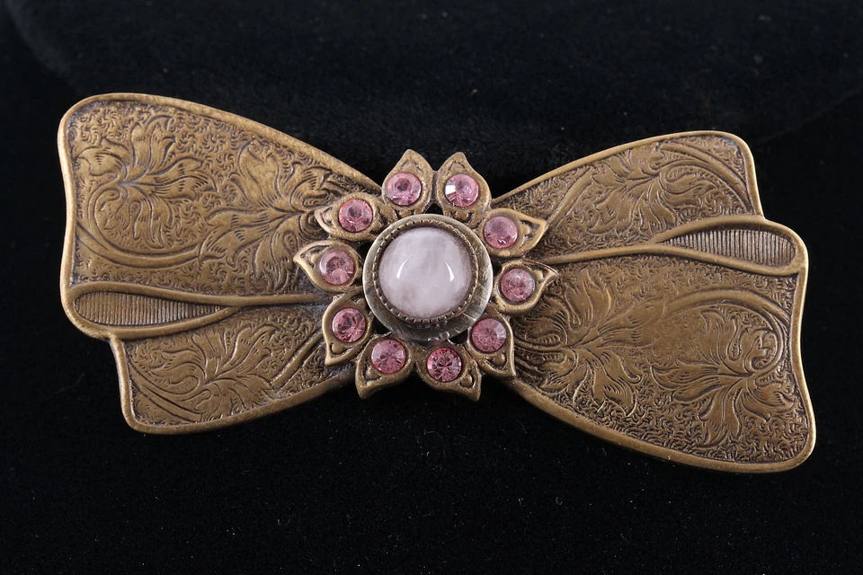 Broche lazo latón con cristales facetados rosas y piedra moda vintage 3631 Foto 1 de 2