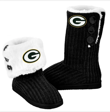 GREEN BAY PACKERS NFL Football Womens High End Knit Button Boot Slippers NEW NWT Cover