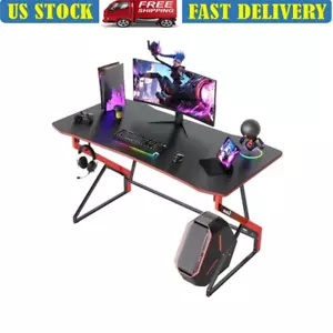 Gaming Desk Z Shaped 47 inch PC Table Carbon Fiber Surface Headphone Hook New - Picture 1 of 6