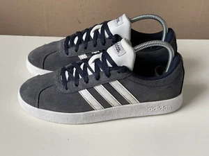 ADIDAS JUNIOR VL Court 2.0 Navy Blue Suede Leather Trainers UK Size 2 - Picture 1 of 13