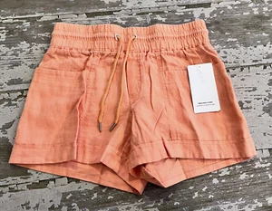 NWT Ws ATHLETA Pull on Drawstring CABO LINEN 4" Shorts Cactus Peach Orange Sz 12 - Picture 1 of 5