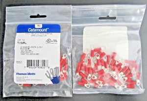 100ct Thomas Betts insulated Ring Terminal Wire Crimp Connector Red 16-22 AWG #8 - Picture 1 of 4