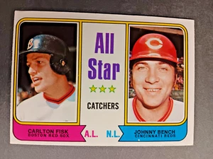 1974 Topps Baseball #331 All Star Catchers Carlton Fisk Johnny Bench - Picture 1 of 2