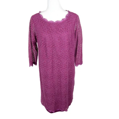 Adrianna Papell Dress Women 14W Burgundy Wine Lace Quarter Sleeve A-Line Shift - Image 1 of 4
