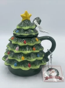 Mr. Christmas Nostalgic Tazza con coperchio albero in ceramica con cucchiaio NUOVA con etichetta 16 oz. - Foto 1 di 15