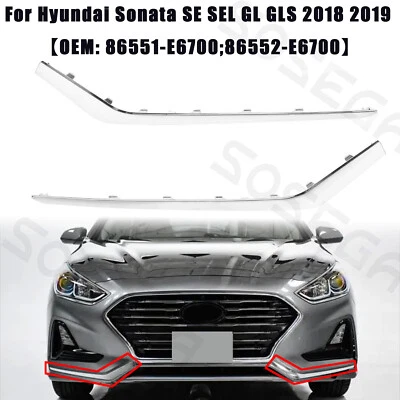 For Hyundai Sonata 2018-2019 Left & Right Front Lower Bumper Trim Chrome Molding - Image 1 of 4