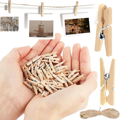 200 Mini Holzklammern für DIY Deko, Fotos & Postkarten aufhängen - Bild 1 von 4
