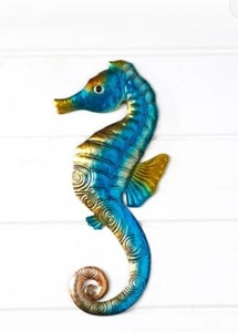 Metallisch lebendig blau Seepferdchen Wandbild Küste Strand Meer Wandbehang Dekor - Bild 1 von 1