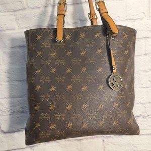 Beverly Hills Polo Club Brown Tote Bag With Adjustable Straps & Gold Emblem - Picture 1 of 13