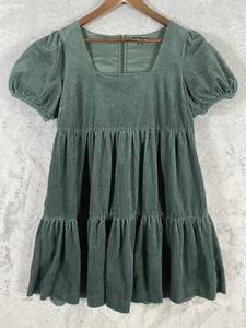 Madewell Dress Womens 6 Corduroy Puff Sleeve Tiered Mini Pockets Peasant Boho - Picture 1 of 11