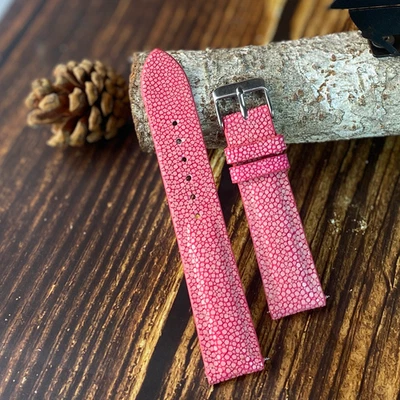 20mm Pink Real Stingray Leather Watch Strap Padded Leather Band Men Luxury - Image 1 of 4