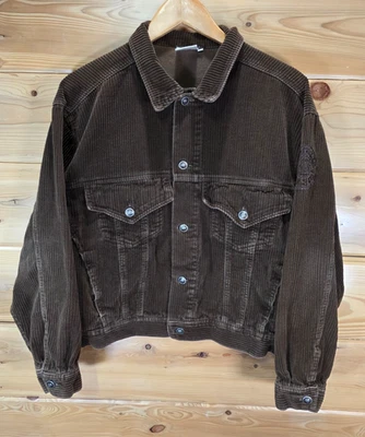 Chaqueta De Colección Versace Marrón Pana Abotonada Adulto Grande LEER Años 90 Foto 1 de 4