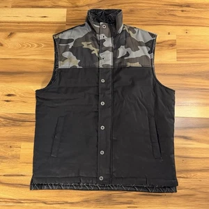 Dakota Grizzly Weste Herren Large schwarz Canvas Tarnmuster Oberteil durchgehender Reißverschluss Druckknopf Outdoor - Bild 1 von 10