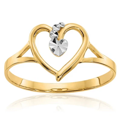 14K Solid Two Tone Gold Heart Ring - Image 1 of 4