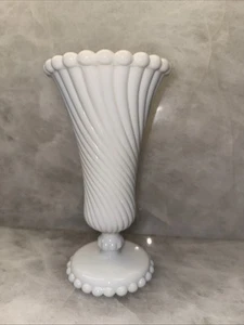 Vintage Westmoreland Milk Glass Swirl & Ball Trumpet Flower Vase 9" tall MINT - Picture 1 of 12