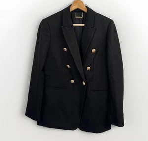 T TAHARI Womens Black Blazer Size 6 Gold Embossed Buttons Classy Jacket - Picture 1 of 8