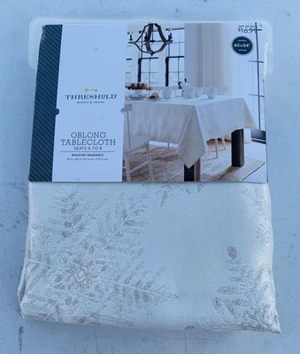 Threshold Oblong Tablecloth  60x84 Cream Snowflake Metallic Silver - Image 1 of 2