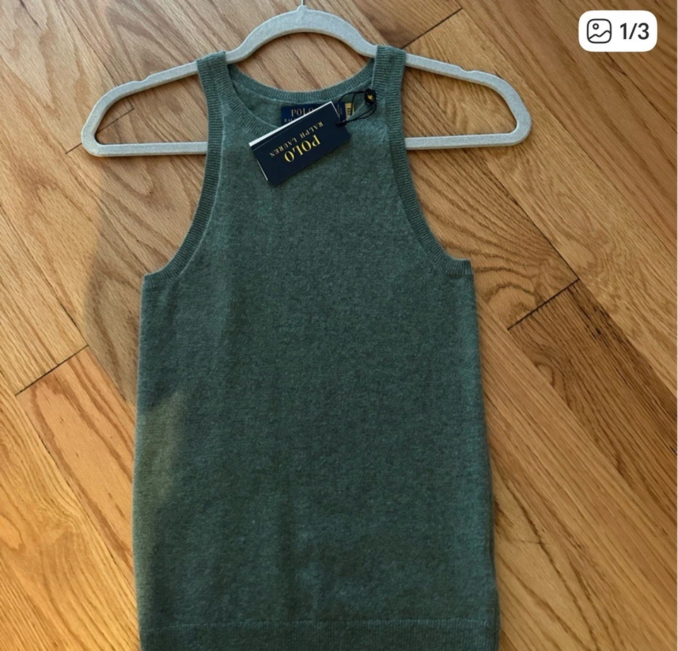 Top Polo Ralph Lauren para mujer verde oliva cachemir talla S nuevo con etiquetas Foto 1 de 1