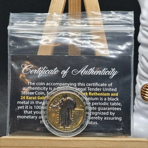 1930 Standing Liberty Silver Quarter Black Ruthenium & 24 KT Gold Plated - Bild 1 von 3