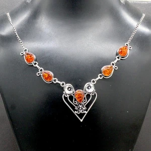 Baltic Amber Gemstone Handmade 925 Sterling Silver Jewelry Necklace Size-17-18" - Picture 1 of 4