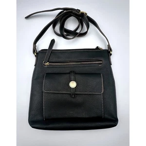 St. John's Bay Black Faux Leather Crossbody Bag Adjustable Strap - Picture 1 of 10
