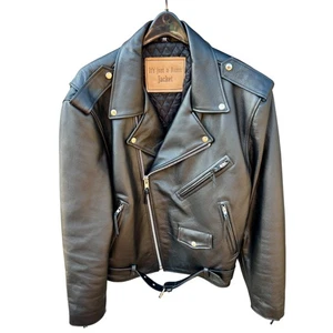 Just A Damn Black Leather Motorcycle Jacket Mens Kerr Lined Sz 48 New NWoT - Picture 1 of 12