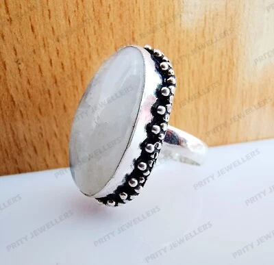 Rainbow Moonstone Gemstone Ring, 925 Sterling Silver Ring, Antique Handmade - Image 1 of 4