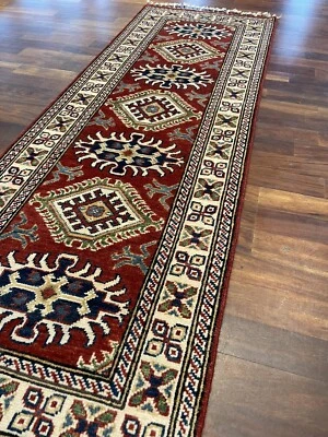 Tapete de corredor oriental tribal geométrico cazaque feito à mão 2'X6' lã - Imagem 1 de 4