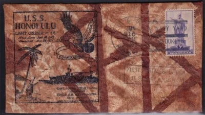 U.S.S. HONOLULU 1933 ONE OF A KIND SCARCE COVER MADE OF TREE BARK - Image 1 of 2