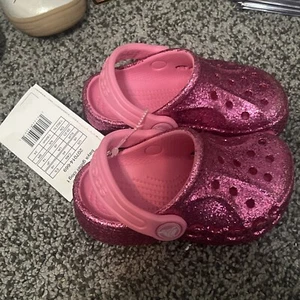 CROCS Baya Glitter Kids 6 Pink Sparkle Girls Boys Toddler Clog Play Shoes - Picture 1 of 5
