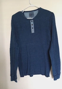 Lucky Brand Shirt Men's Blue Indigo Thermal Henley Handcrafted Waffle Solid Sz S - Picture 1 of 3