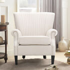 Velvet Armchair Accent Chair Oystered Wing Back Studded Lounge Sofa Wooden Legs