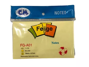 BLOCCO NOTES REMOVIBILE 100 FOGLI GIALLI MM 76 X 127 TIPO POST IT - Picture 1 of 1