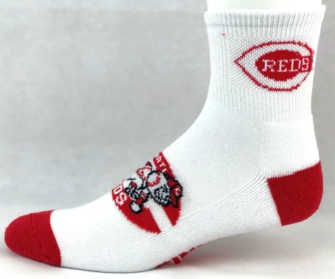Cincinnati Reds Men's White & Red with Baseball Head Logo Quarter Socks Cover