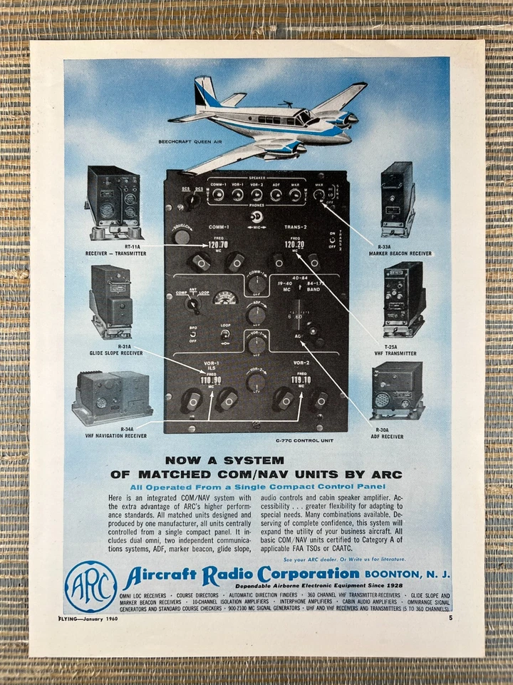 Receptor de radio transmisor ARC Aircraft Com Nav Boonton NJ 1960 anuncio impreso vintage Foto 1 de 1