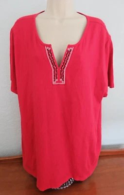 Top pulóver rojo manga corta Coral Bay para mujer talla 2X Foto 1 de 4