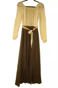 Vintage Jack Bryan Women's Size Small? Prarie Dress Long Sleeve Brown Ivory - Picture 1 of 12