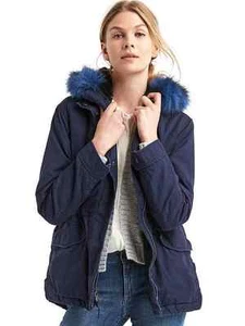 Gap 2-in-1 hooded short parka jacket coat Sz M, dark night ==retail $198, NWT - Picture 1 of 3