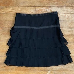 Vintage Girls Skirt Size 12 1990s Black Pleated Tiered Georgette Satin Trim - Picture 1 of 4